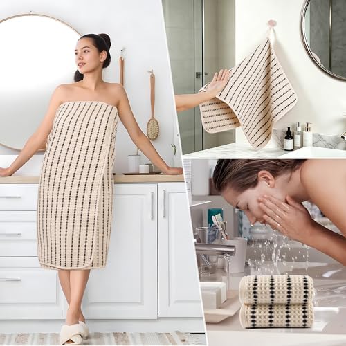 POLYTE 430 GSM Poly Blend Microfiber Quick Dry Waffle Bath Towel Set of 6