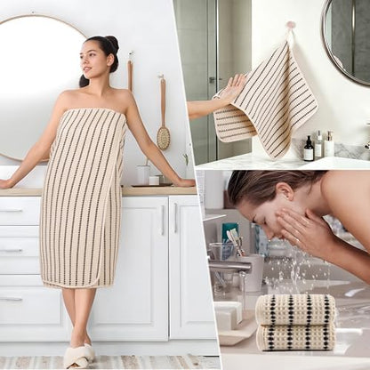 POLYTE 430 GSM Poly Blend Microfiber Quick Dry Waffle Bath Towel Set of 6
