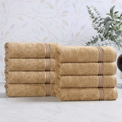 Superior Egyptian Cotton 8-Piece Hand Towel Set, Towel Basics For Quick Dry, Absorbent Small Towels, Facial, Spa, Kitchen, Bathroom Essentials, Apartment, Guest Bath, Soft, Washcloth, Toast