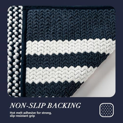 BSICPRO Large Bathroom Rugs Runner, 20x47 Chenille Bath Mats, Navy