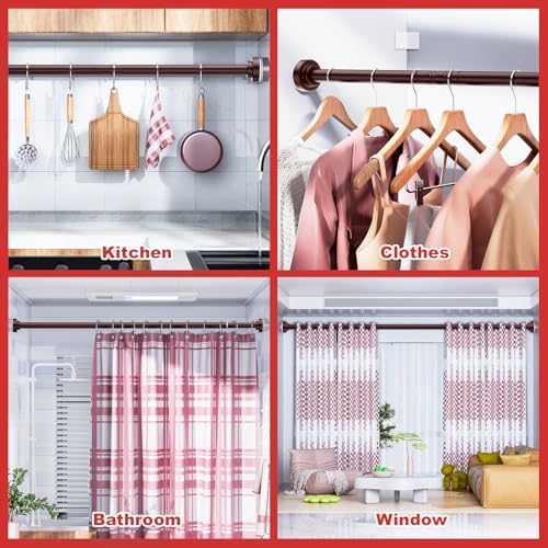 Ausemku Shower Curtain Rod Tension - 32-80 Inch Never Rust Non-Slip Spring Tension Curtain Rod No Drilling Stainless Steel Curtain Rod Use Bathroom Kitchen（Brown）