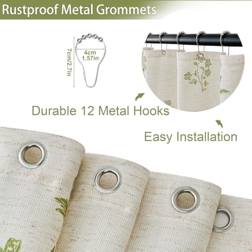 ORTIGIA Linen Shower Curtain 60 W x 72 L Farmhouse Vintage Sage Green Floral Shower Curtains Modern Boho Rustic Block Print Cottagecore Decor for Bathroom