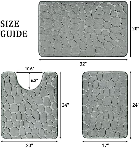 YIHOUSE Bathroom Rugs Mat Set, Memory Foam Bath Mat 3 Piece Gray