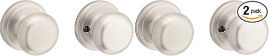 Kwikset Juno Interior Passage Door Knob, Handle for Closet and Hallway Doors, Non-Locking Doorknob in Satin Nickel, with Microban Protection (Pack of 2)
