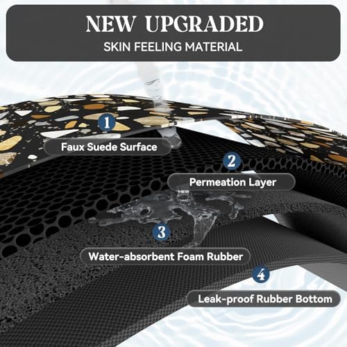 MontVoo -Bath Mat-Non Slip Thin Bathroom Rugs Fit Under Door- Quick Dry Absorbent Faux Suede Surface Grey Bathroom Floor Mats-Shower Rug for in Front of Bathtub Shower Black & Multi Color 17x27.5