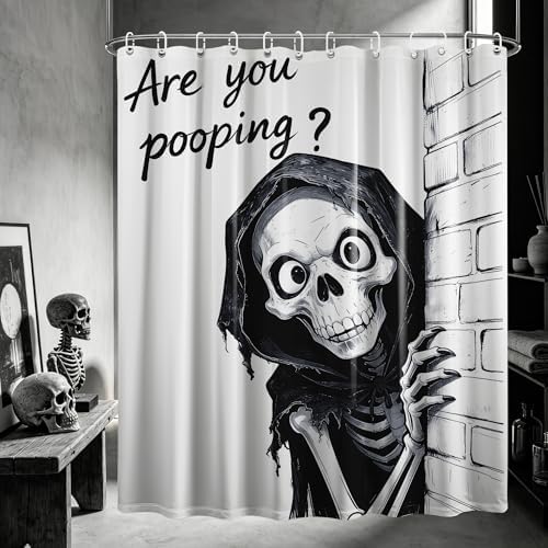 Extra Tall Shower Curtain XL Funny Skull, 70 x 96 Inchs