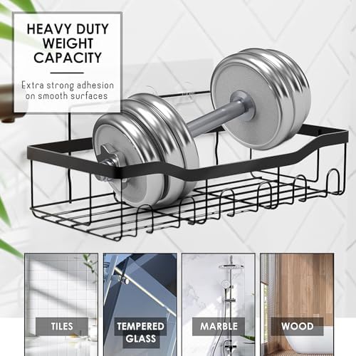 Clara Clark Bathroom Set - Teal Bathroom Accessories Set, 6PC Bathroom Accessory Set, Bathroom Sets with Bathroom Rugs, Adhesive Corner Shower Caddy Hanging, Toilet Brush, Trash Can & Soap Dispenser