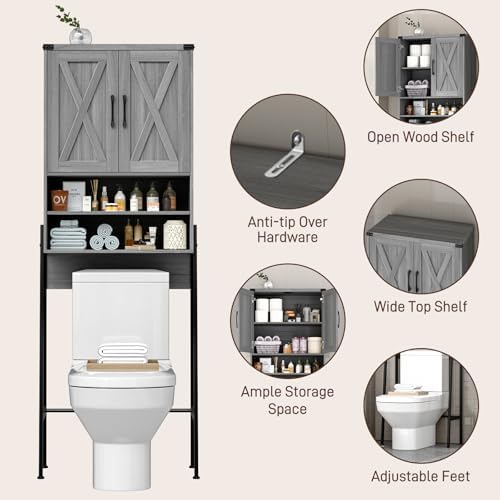 Vabches Metal Frame Over The Toilet Storage Cabinet, Wash Grey