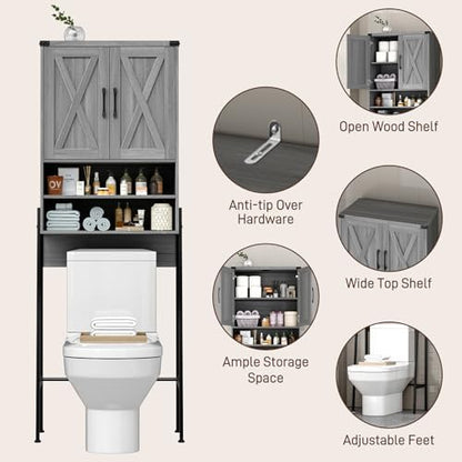 Vabches Metal Frame Over The Toilet Storage Cabinet, Wash Grey