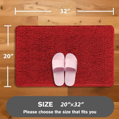 Red Bathroom Rugs – Absorbent and Washable Bath Mat, Non-Slip, Thick Soft Chenille Bath Rugs for Bathroom Floor, Shower, Sink - 20" x 32"