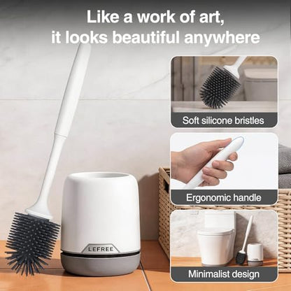 Lefree Silicone Toilet Brush and Holder Set - Bathroom Brush