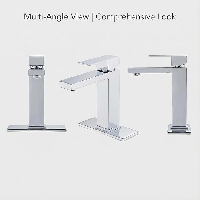 Chrome Bathroom Faucet, Single Hole Vanity Bath Faucet, Single Handle Modern Stainless Steel Bathroom Faucets for Sink 1 Hole with Pop Up Drain Stopper & Water Supply Hoses