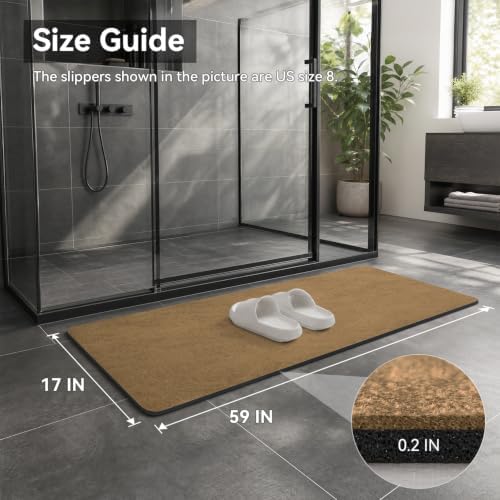MontVoo -Bath Mat Rug-Rubber Backing Non Slip Quick Dry Absorbent Thin Bathroom Rugs Fit Under Door-Faux Suede Surface Bathroom Floor Mats-Shower Rug for in Front of Bathtub Shower Camel 17"x59"