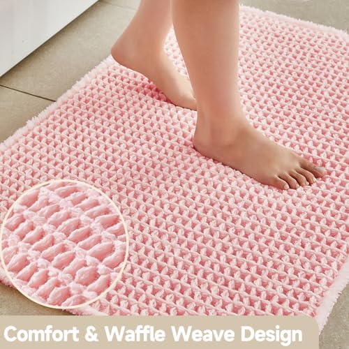 TYUU Waffle Bath Mat, Cute Bathroom Rugs Non Slip, 30x20 Light Peachy Pink