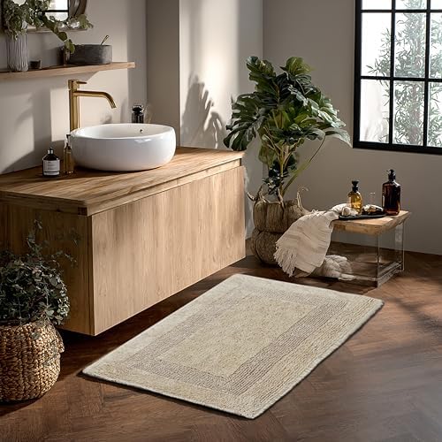 COTTON CRAFT 2 Pack Reversible Bath Mat - Soft Plush Bath Rug -20x30- Linen