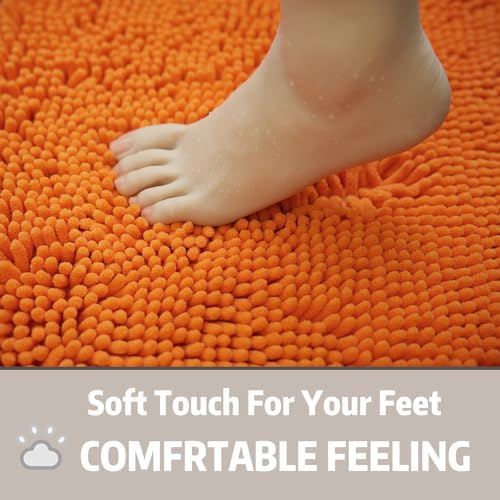 Bathroom Rugs Chenille, Extra Thick and Absorbent, Non-Slip, Machine Washable, Dry Quckily, Soft Cozy Plush, Used Under Shower Bathtub and Sink, Bath mat Sets Orange