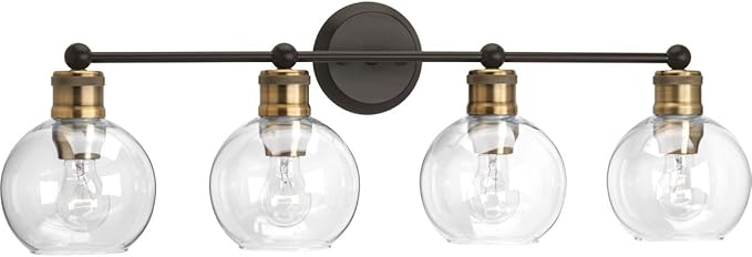 Hansford Collection 4-Light Clear Glass Coastal Bath Vanity Light Antique Bronze