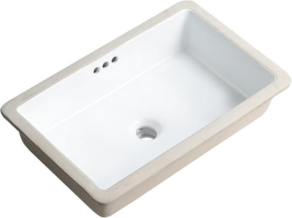 22 Inch Undermount Bathroom Sink Rectangular Undermount Sink White Ceramic Under Counter Bathroom Sinks with Flat Overflow Type (21.8"x 14")