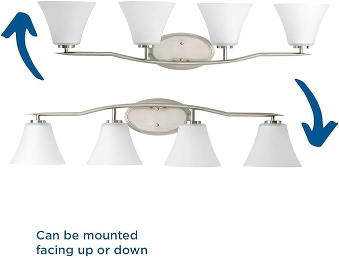 Progress Lighting P2007-09 Bravo Collection Etched Glass Modern Bath Vanity Light, 4-Light, Brushed Nickel