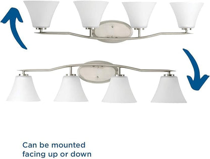 Progress Lighting P2007-09 Bravo Collection Etched Glass Modern Bath Vanity Light, 4-Light, Brushed Nickel