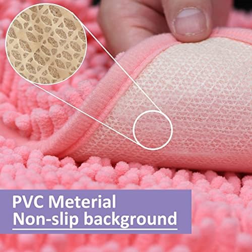 Bathroom Rugs Chenille Bath Mat Set 3-Piece Bath Rugs for Bathoom Extra Soft Bath Mats for Bathoom Non Slip Absorbent Shag Bthroom Carpet, Machine Washable, Toilet Rug Pink