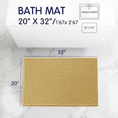 SUBRTEX Bathroom Rugs Chenille Bath Rug, Soft Short Plush Bath Mat, Water Absorbent Shower Mat, Quick Dry Machine Washable(Yellow, 20" x 32")