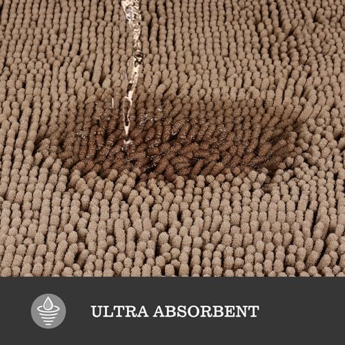 Yeaban Chenille Taupe Bathroom Rug 17"x24", Non-Slip Rubber Backing
