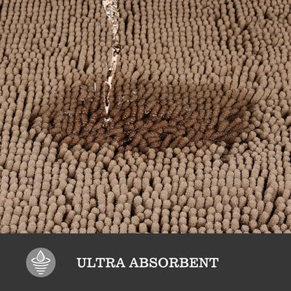 Yeaban Chenille Taupe Bathroom Rug 17"x24", Non-Slip Rubber Backing