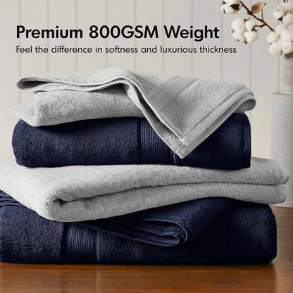 Madison Park 800GSM 100% Cotton Bathroom Bath Towel Set of 8, Dark Navy