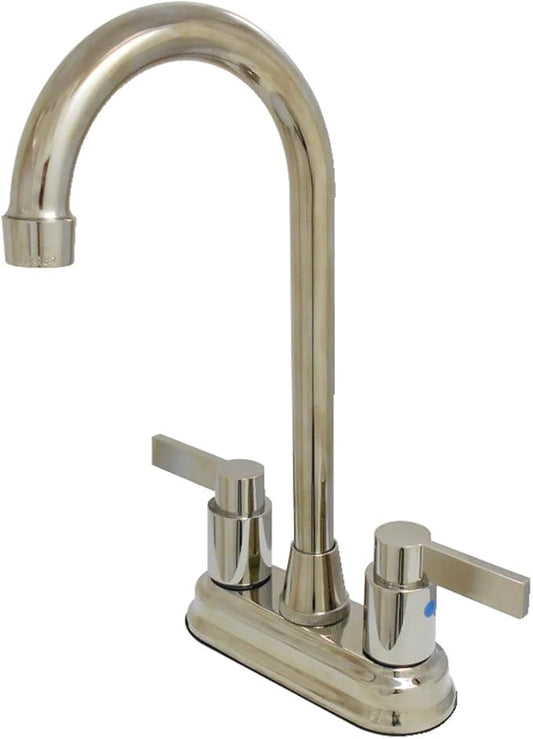 Kingston Brass KB8496NDL NuvoFusion Two-Handle 2-Hole Deck Mount Bar Faucet in Polished Nickel