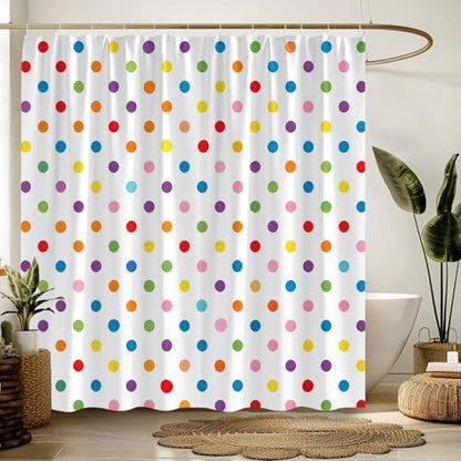 Polka Dot Shower Curtain Colorful Retro Cute Spot Vintage Fabric Decorative Bathroom Curtains with Hooks,75" Wx70 H