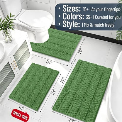 Smiry Thick Chenille Bathroom Runner Rugs 44x24, Soft Bath Mat, Olive Green