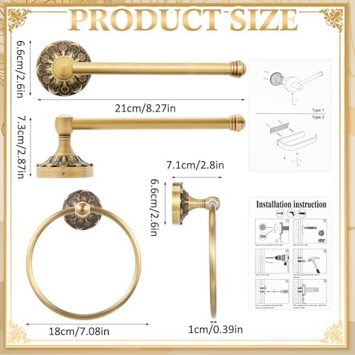 2 Pcs Antique Toilet Paper Holder Hand Towel Ring, Round