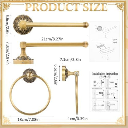 2 Pcs Antique Toilet Paper Holder Hand Towel Ring, Round