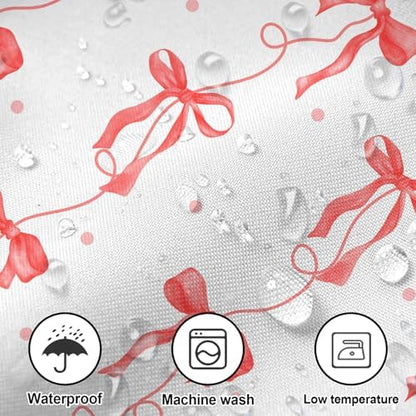 Red Bow Shower Curtain for Bathroom, Teen Girls Theme, 72x72 Inches