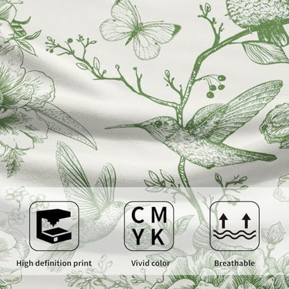 Chinoiserie Green Flowers Hand Towels Set of 2, Absorbent Spring Vintage Floral Birds Decorative Dish Towel Tea Towels for Farmhouse Bathroom Kitchen Cleaning and Decor