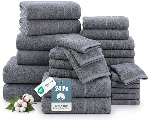 Casa Platino Towel Set Soft Absorbent Quick Dry 100% Cotton - Cool Grey