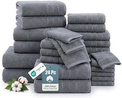 Casa Platino Towel Set Soft Absorbent Quick Dry 100% Cotton - Cool Grey