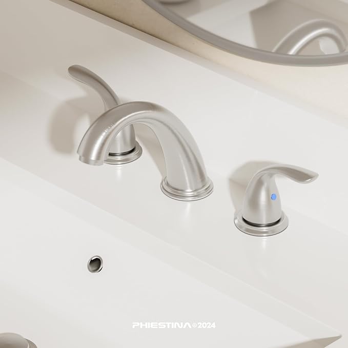 3-Hole 8 Inch Brushed Nickel Widespread Bathroom Faucet Low Arc 2-Handle Bathroom Vanity Faucet with Water Supply line & Metal Pop Up Drain, BF03008-K05-GBN