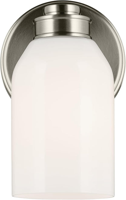 Kichler Shae 5" 1-Light Wall Sconce with White Opal Glass in Brushed Nickel, Modern, for Vanity, Fireplace, Buffet, Hallway, Vanity Mirror, (8.25" H x 5" W), 55200NI