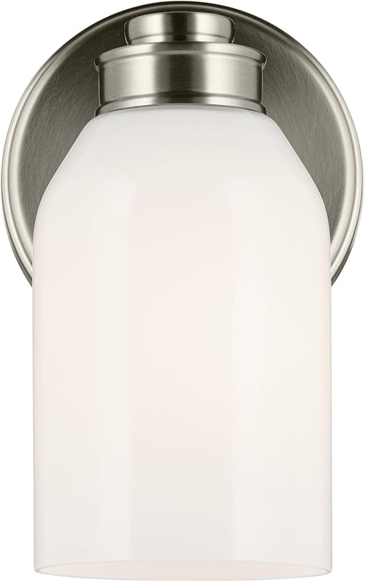 Kichler Shae 5" 1-Light Wall Sconce with White Opal Glass in Brushed Nickel, Modern, for Vanity, Fireplace, Buffet, Hallway, Vanity Mirror, (8.25" H x 5" W), 55200NI