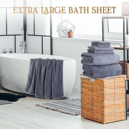 Peryiter 6 Pcs Bath Towel Set, Oversized Bath Sheet for Adults, Gray