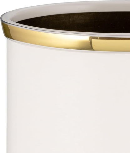 Kraftware 50274 Sophisticates W/Polished 14" Oval Waste Basket Wastebasket, White with Brass