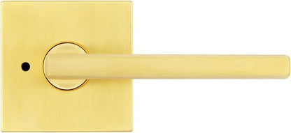 Kwikset Halifax Interior Privacy Door Handle with Lock, Door Lever For Bathroom and Bedroom, Satin Brass Reversible Keyless Push Button Lock Door Lever, with Microban Protection, Square Rose