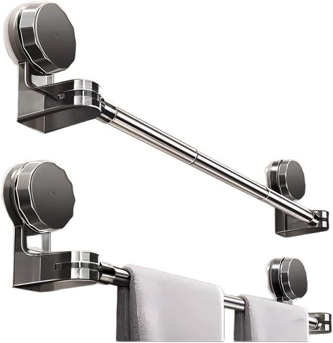 1 Pcs No-Drill Extendable Suction Towel Rod 11.8-23.6 Inch, Stainless Steel Removable Wall Mount Holder for Bathroom Kitchen Shower Towels Clothes