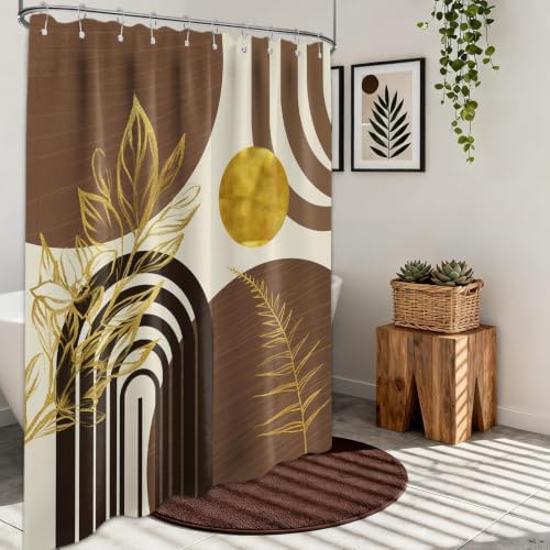 Brown and Gold Shower Curtain, 60X72 in, Mid Century Modern Tan