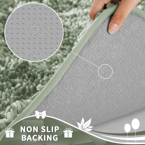 Yimobra Toilet Rugs U Shaped Washable, Extra Thick Soft Absorbent Chenille Contour Bathroom Rugs for Toilet 24x20 Inch, Quick Dry Non Slip Toilet Mat for Bath Floor, Sage Green
