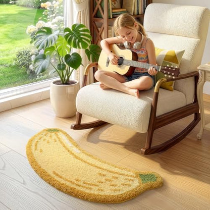 LUMI Cute Bathroom Rug, Absorbent Non Slip Bath Mat, 18.5"x39.5", Banana