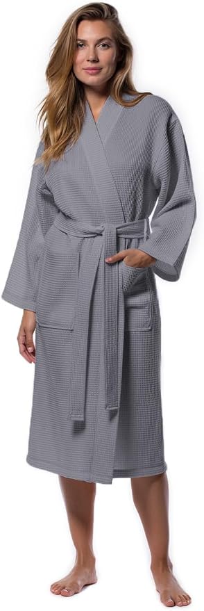 Turquaz Womens Lightweight Waffle Kimono Bathrobe for Men - Soft Quick-Dry Spa & Summer Towel Robe, Cotton Blend