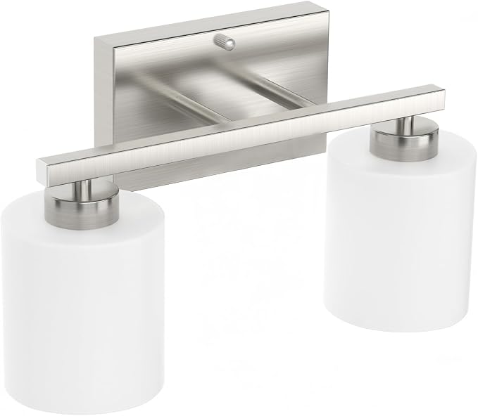 Honesorn Bathroom Vanity Light, 2 Light, Brushed Nickel, Frosted Shades | Bathroom Light Fixtures Over Mirror, Modern Bathroom Lights ,Wall Sconces, Anti-Rust, E26 Socket (Bulbs Not Included)